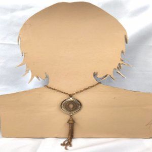 Golden Oval Pendant with Golden Chain Tassels